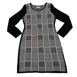 Calvin Klein Black Peach Plaid Sweater Dress Size L Academia